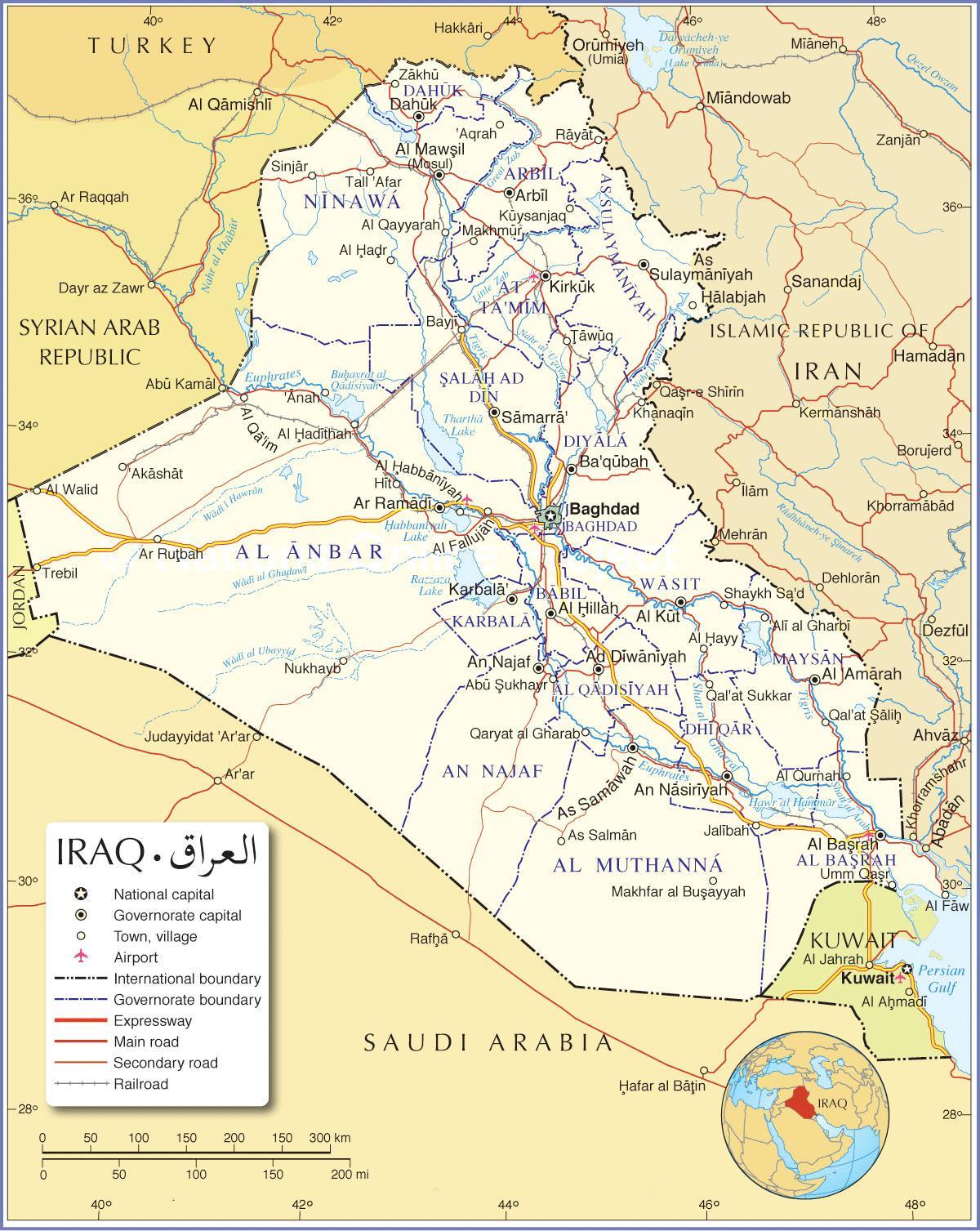 Carte de l'Irak routes