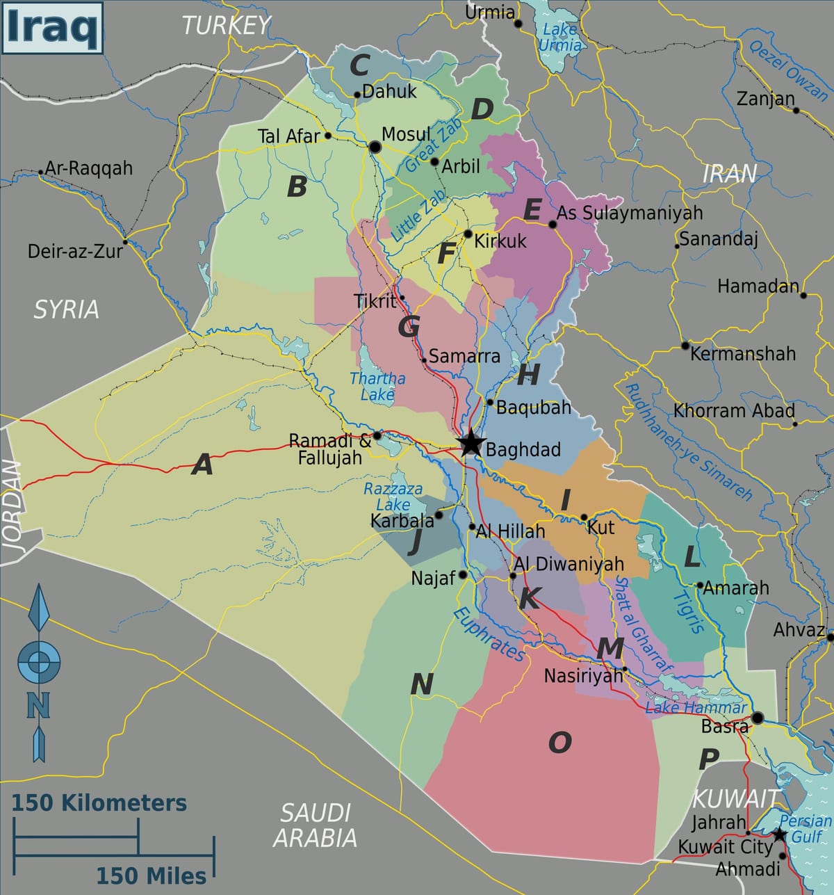 Carte des régions de l'Irak
