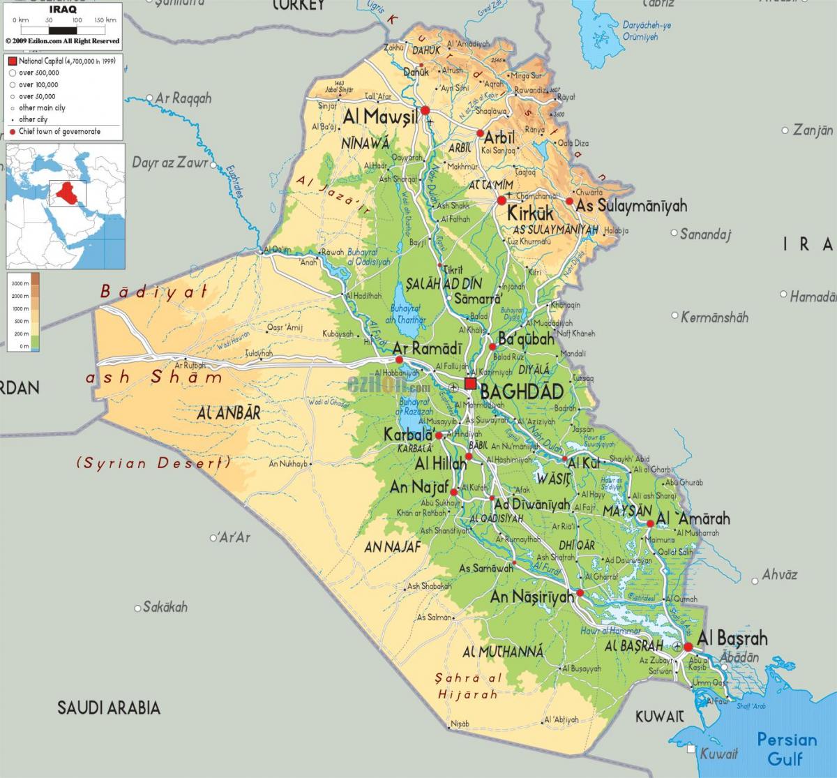 Carte de géographie de l'Irak