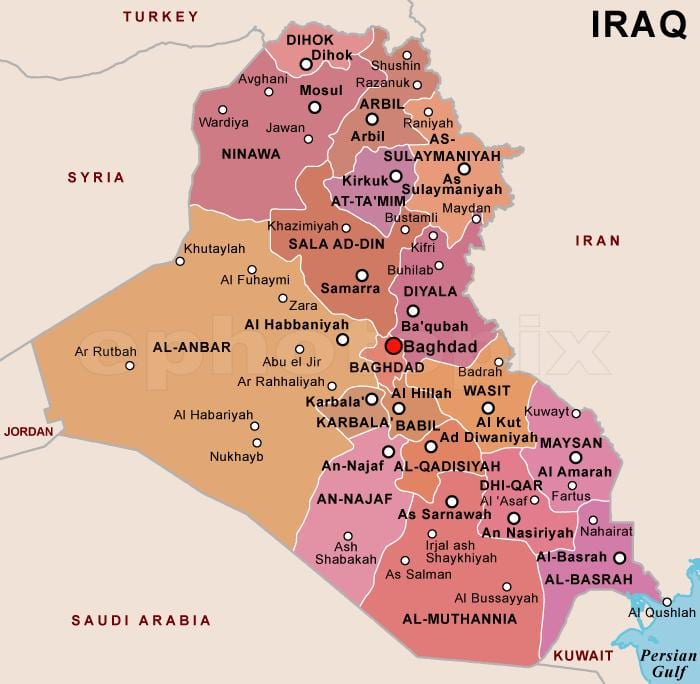 Carte de l'Irak par les états