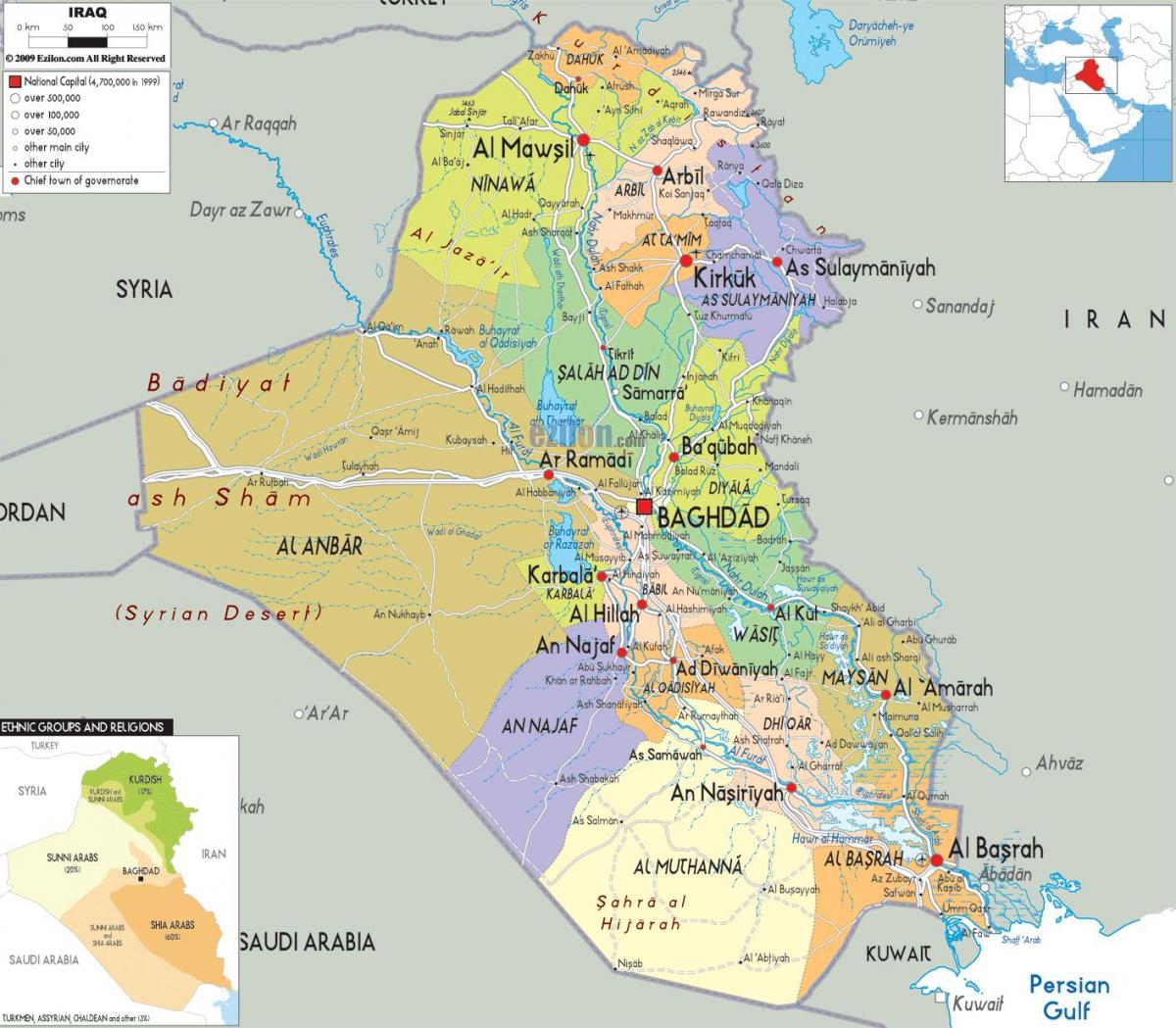 L'irak villes de la carte