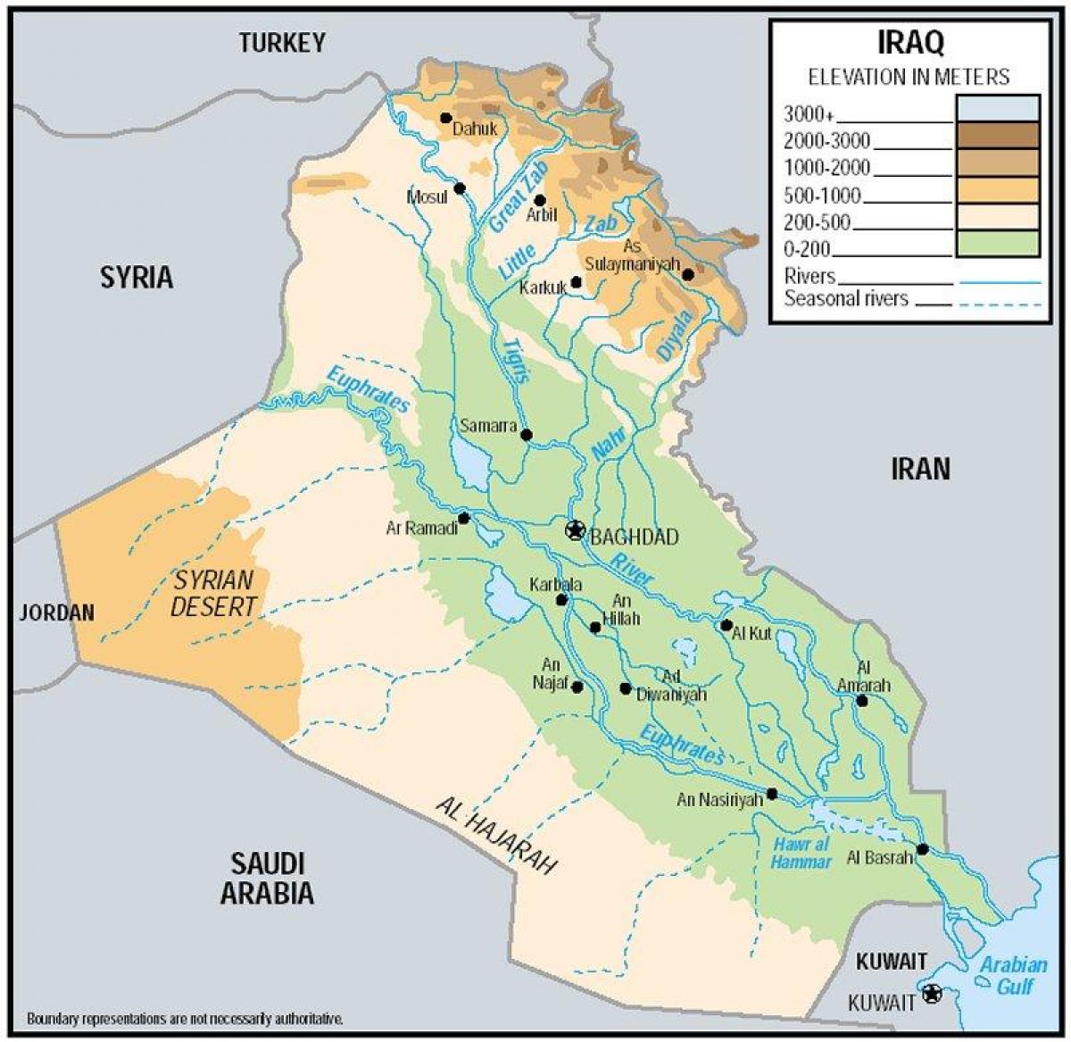 Carte de l'Irak élévation